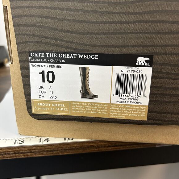 Sorel Womens Tall Cate the Great Wedge Boots Size 10 Heeled Leather Charcoal - Picture 16 of 16